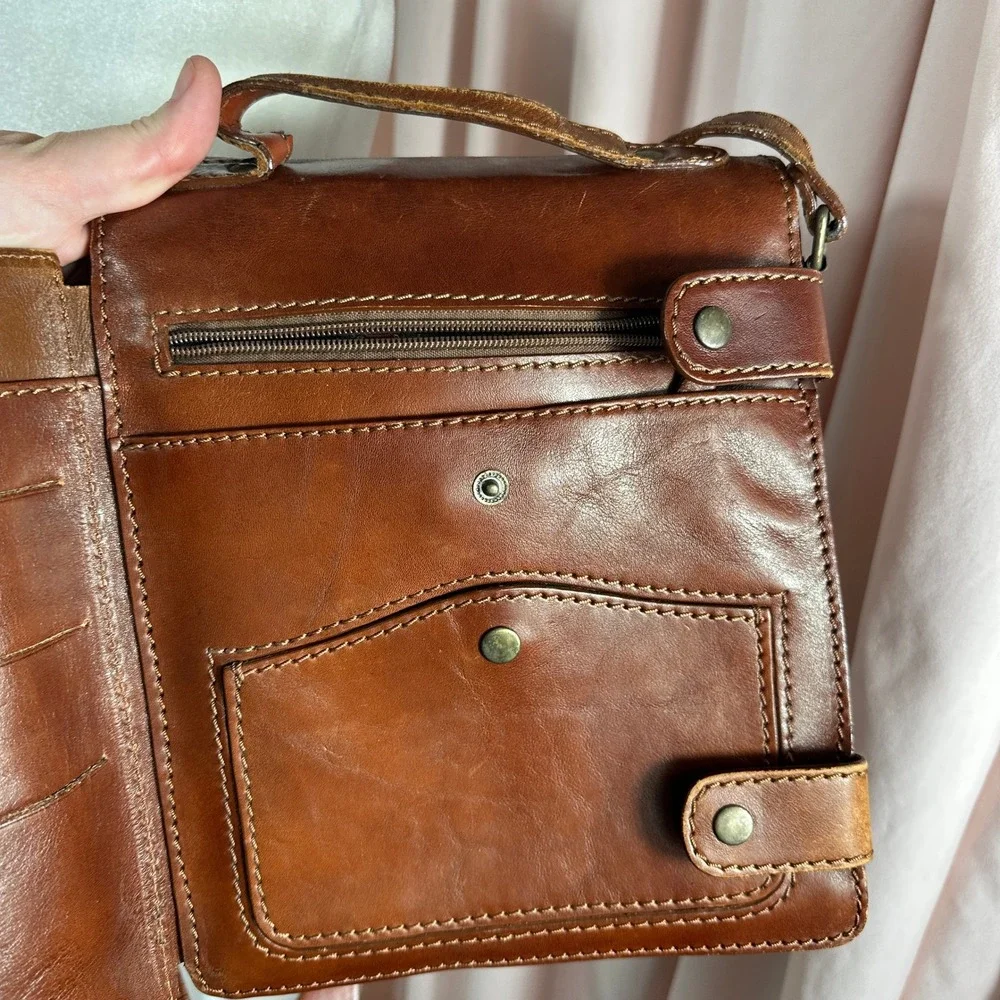 Vintage Genuine Leather Organizer Crossbody Bag Brown Messenger Purse Travel
